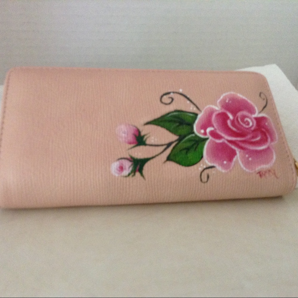 Hand Painted wallet, roses.